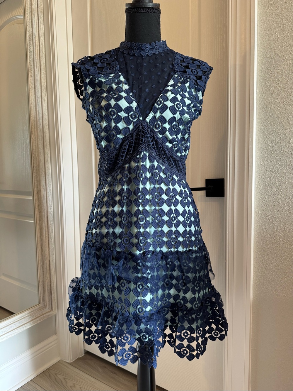 Romeo & Juliet Couture Navy Floral Lace Crochet Mini Dress